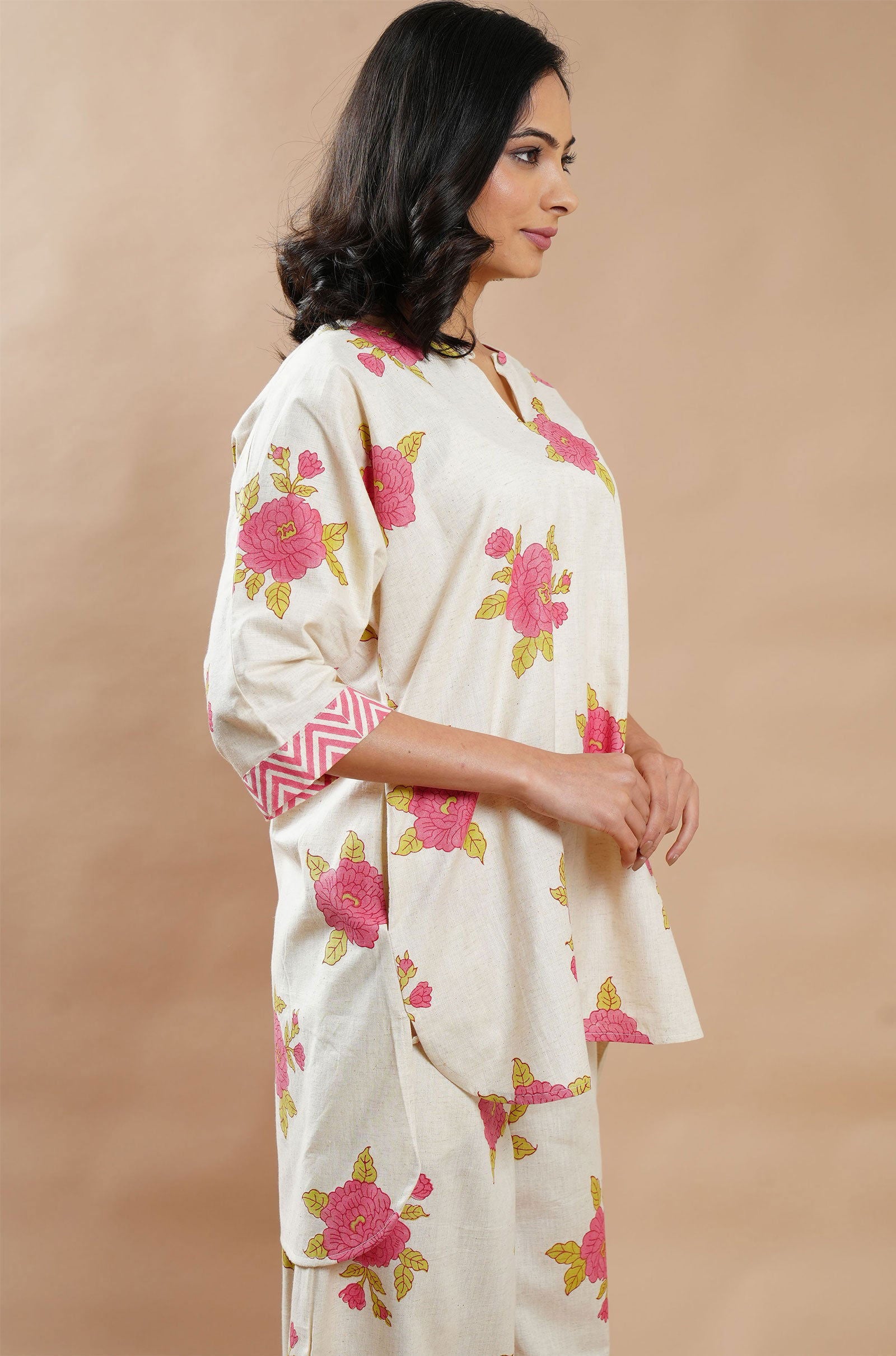 Summer Bloom Cotton-Linen Shirt - Cyan India