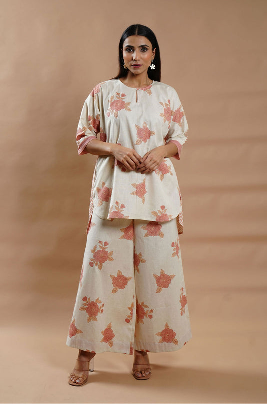 Summer Bloom Cotton-Linen Top - Cyan India