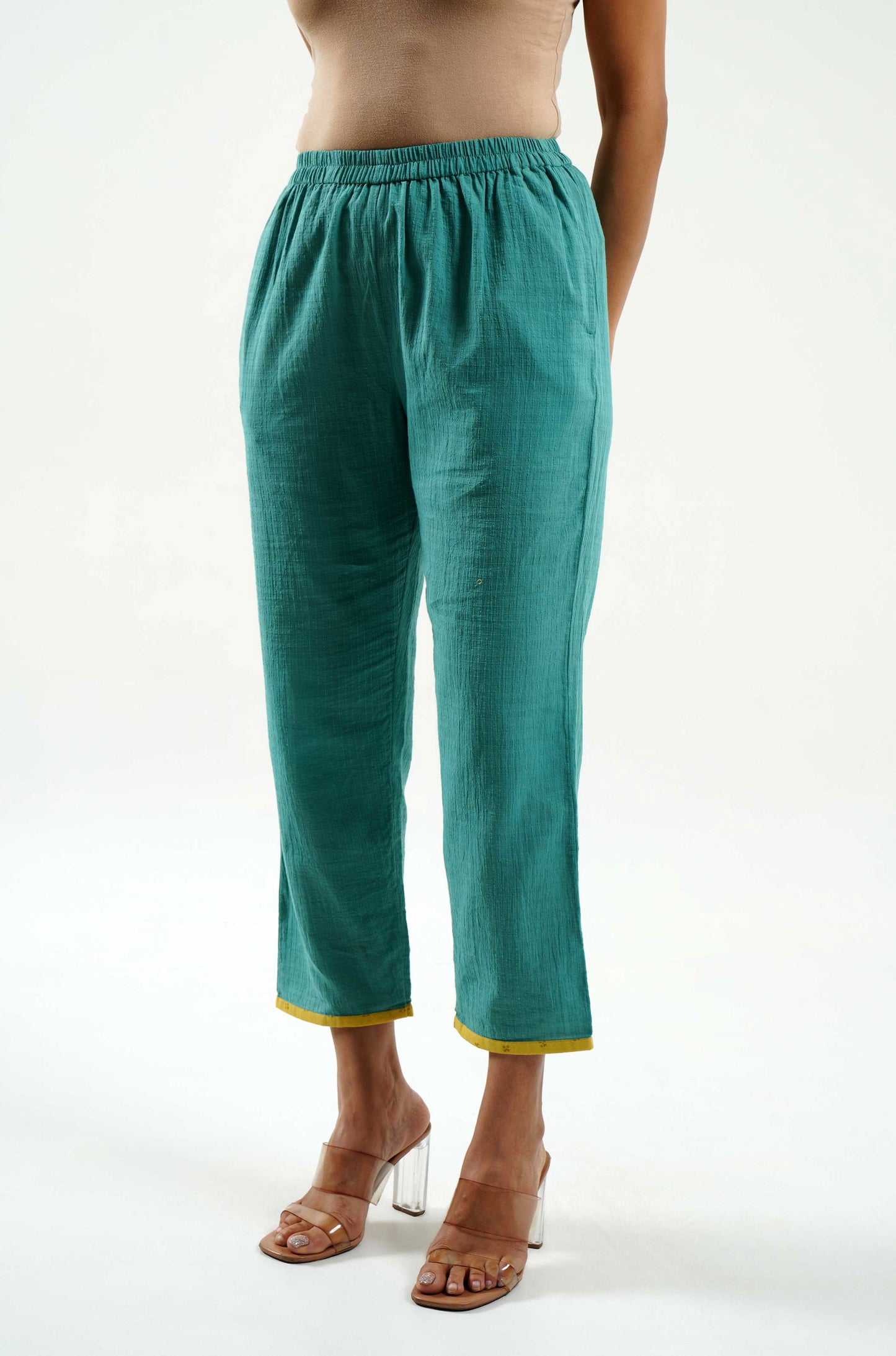 Teal Blue Cotton Pants - Cyan India