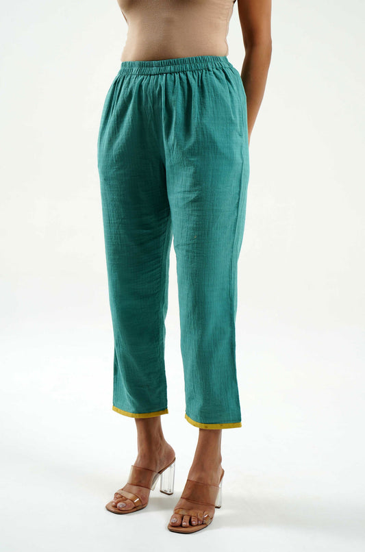 Teal Blue Cotton Pants - Cyan India
