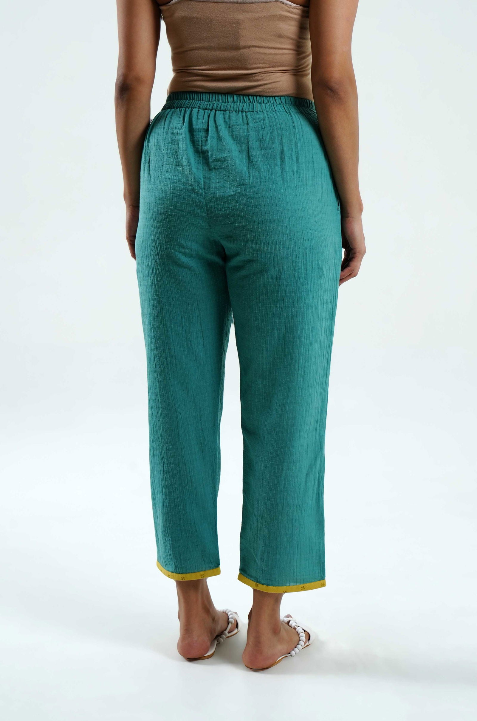 Teal Blue Cotton Pants - Cyan India
