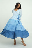 Tiered Blue Dress with Embroidery - Cyan India