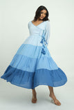 Tiered Blue Dress with Embroidery - Cyan India