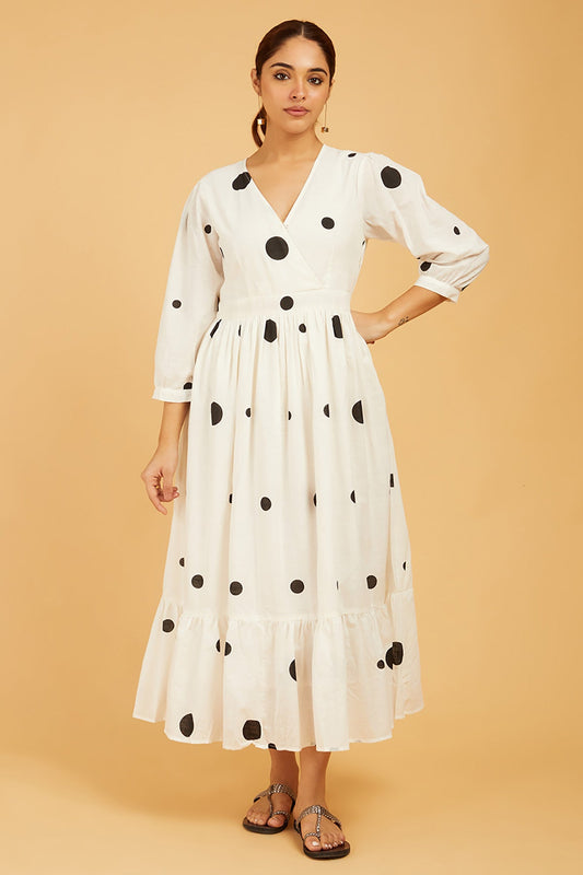 Uneven Polka Dots Flared Dress - Cyan India