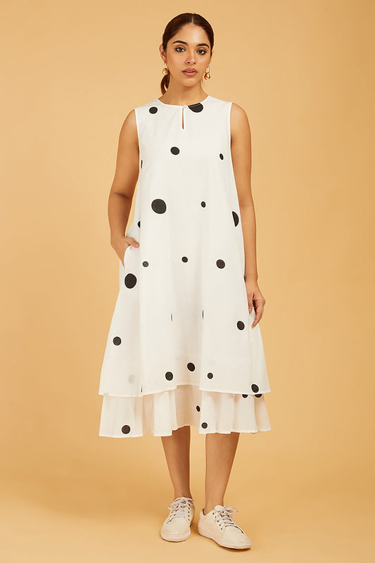 Uneven Polka Dots Layered Dress - Cyan India