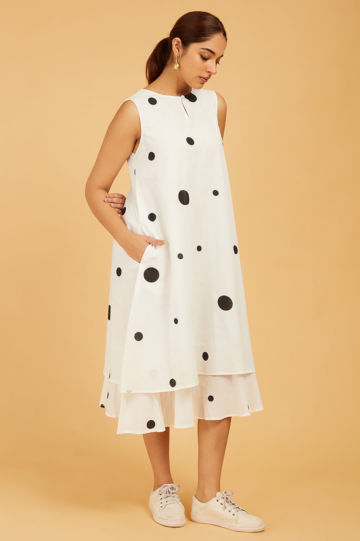 Uneven Polka Dots Layered Dress - Cyan India