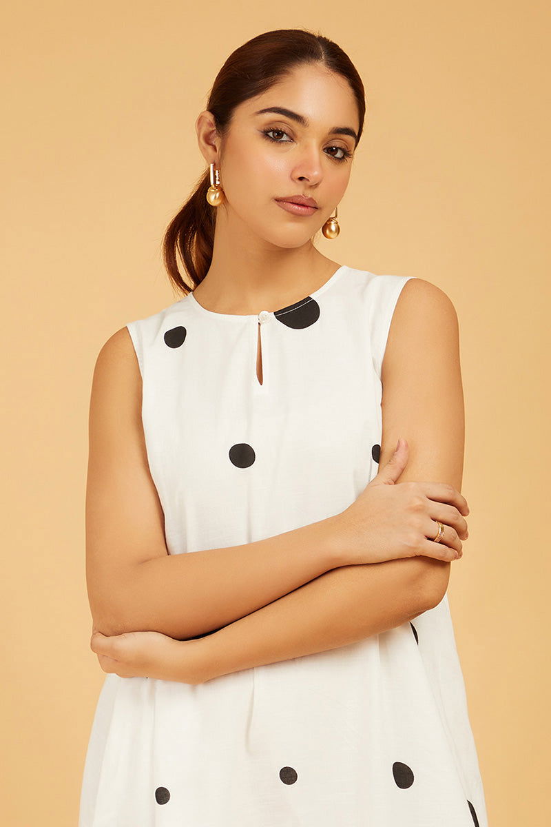 Uneven Polka Dots Layered Dress - Cyan India