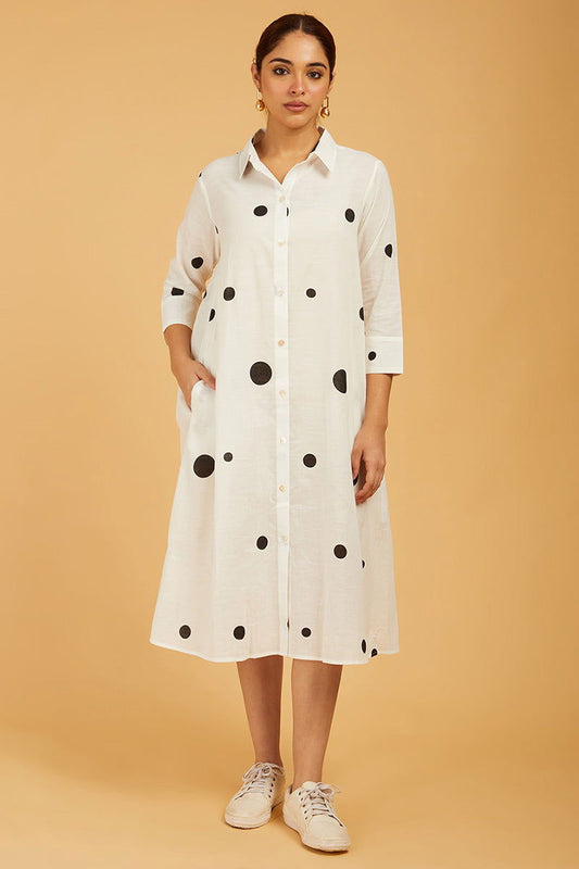 Uneven Polka Dots Shirt Dress (with slip) - Cyan India