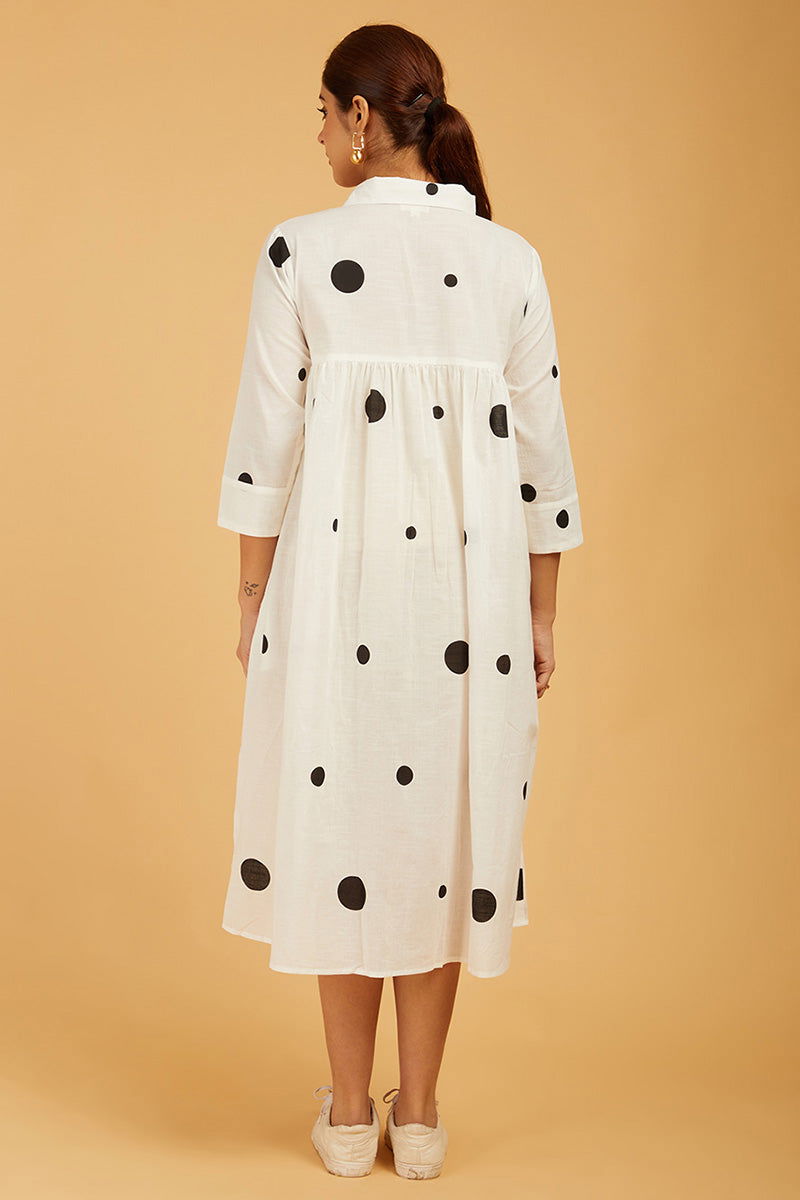 Uneven Polka Dots Shirt Dress (with slip) - Cyan India
