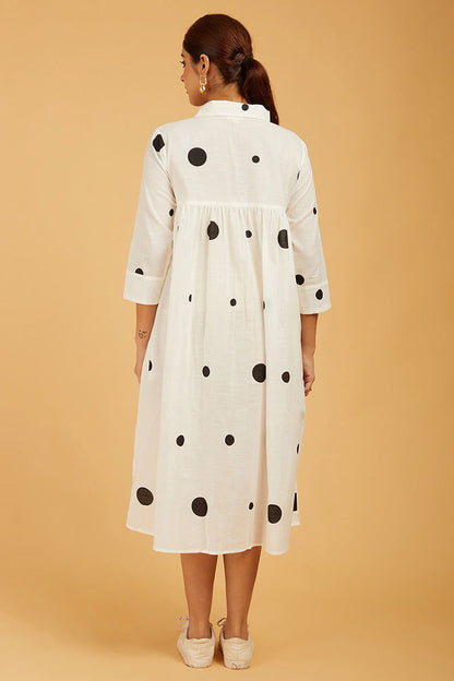Uneven Polka Dots Shirt Dress (with slip) - Cyan India