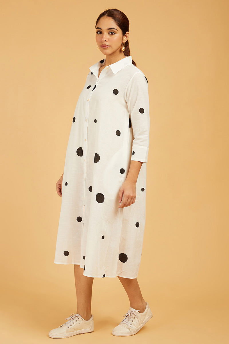 Uneven Polka Dots Shirt Dress (with slip) - Cyan India