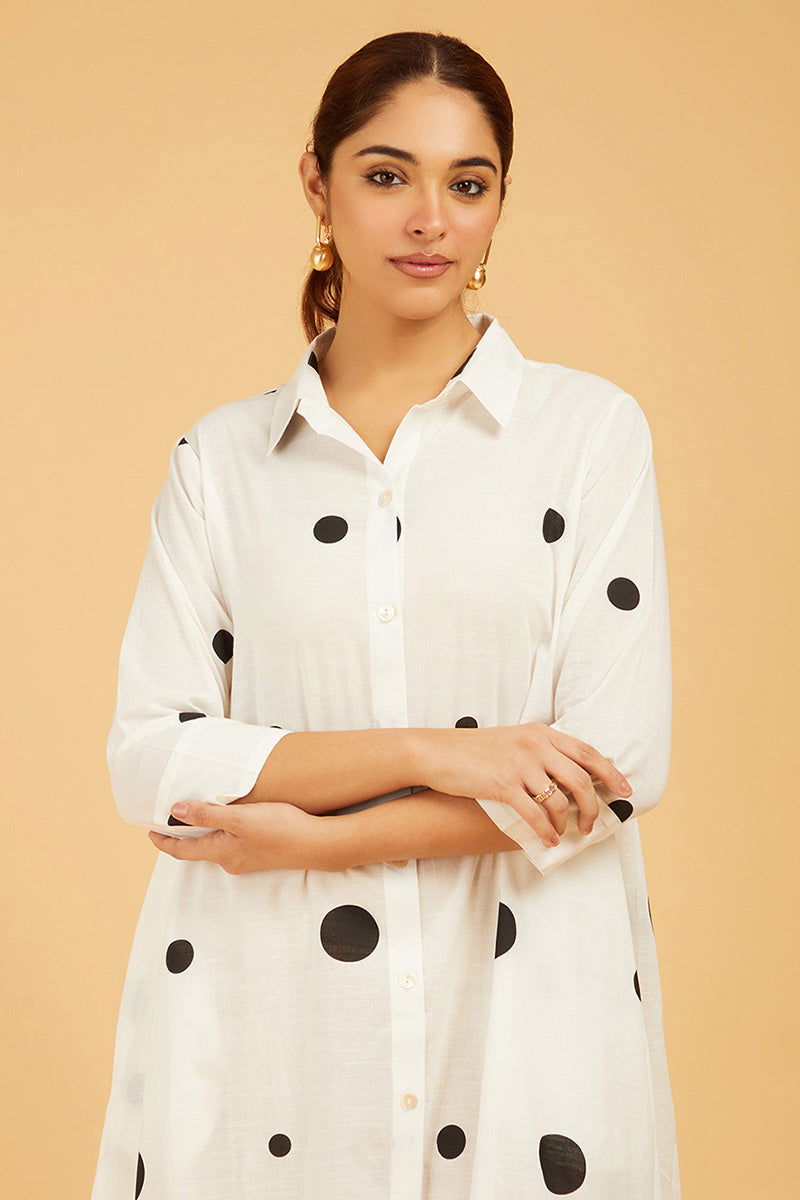 Uneven Polka Dots Shirt Dress (with slip) - Cyan India
