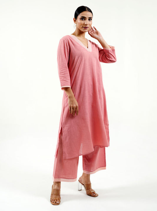 Old rose cotton kurta with lace work