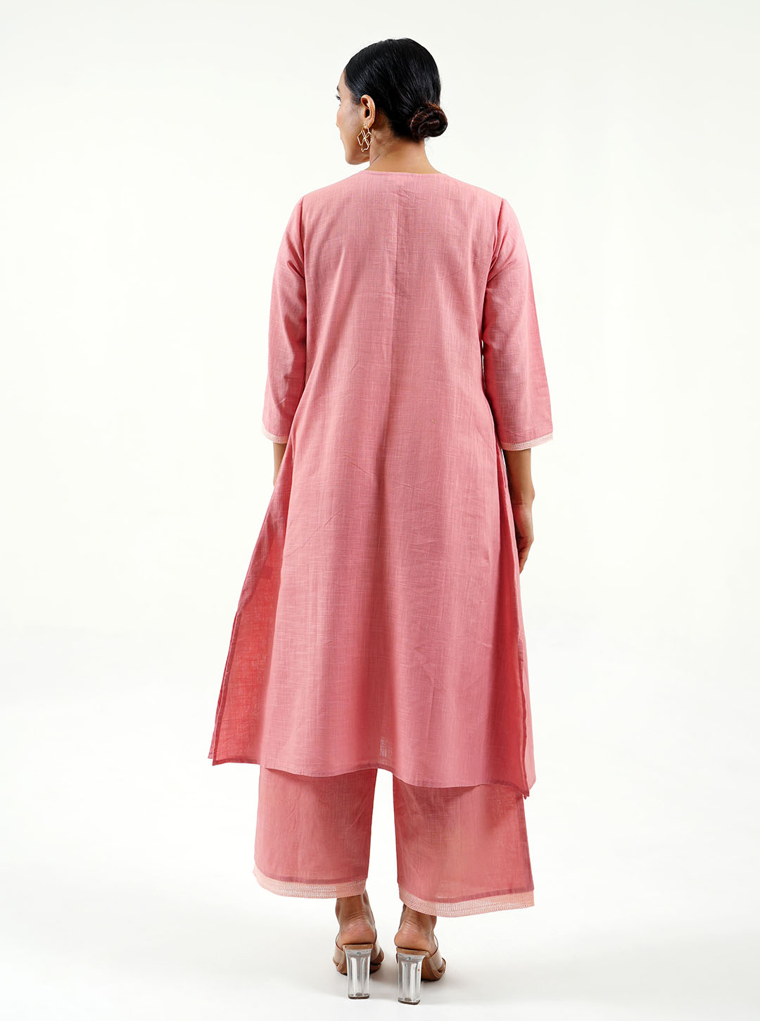 Old rose cotton kurta with lace work