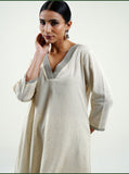 Ivory cotton linen kurta with lace work