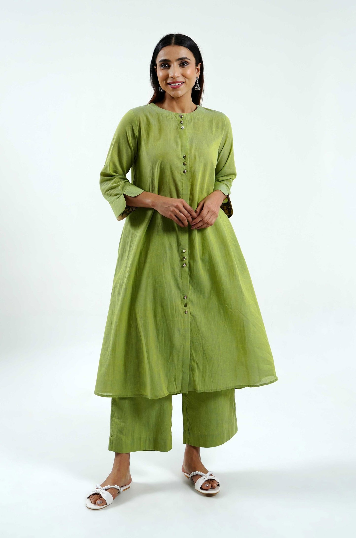 Vibrant Green Chambray Kurta - Cyan India
