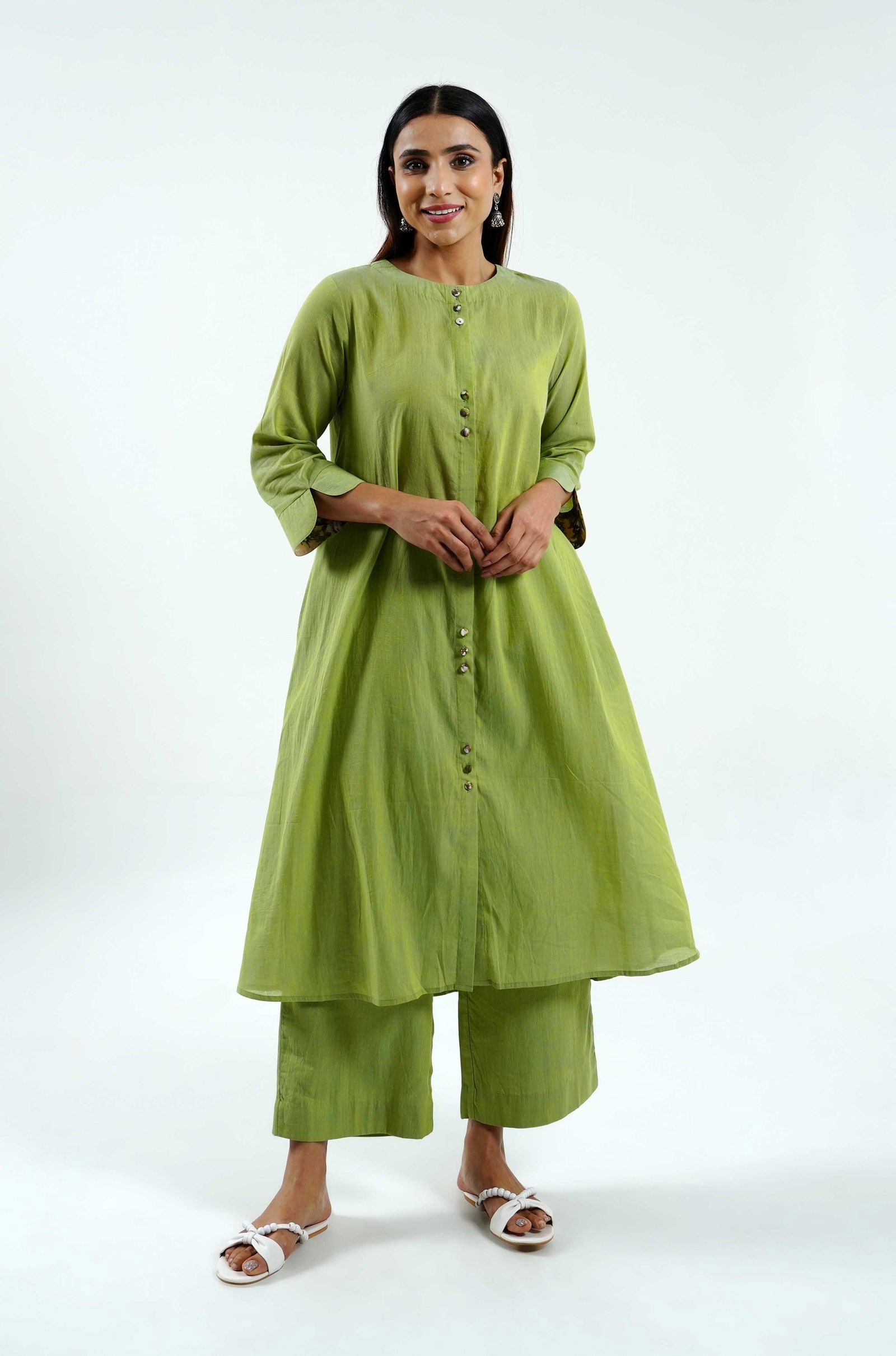Vibrant Green Chambray Kurta - Cyan India