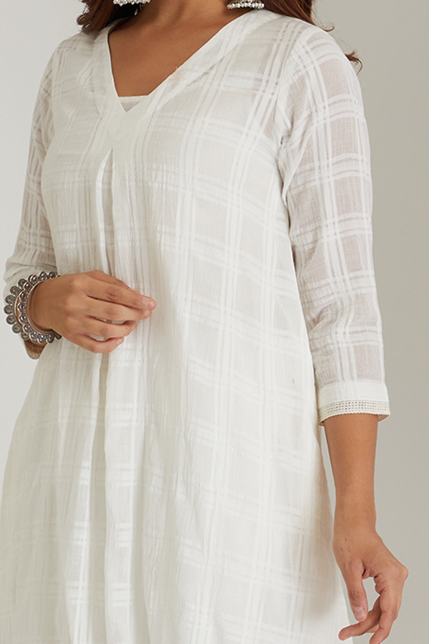 White Checkered Cord-Set with Slip - Cyan India