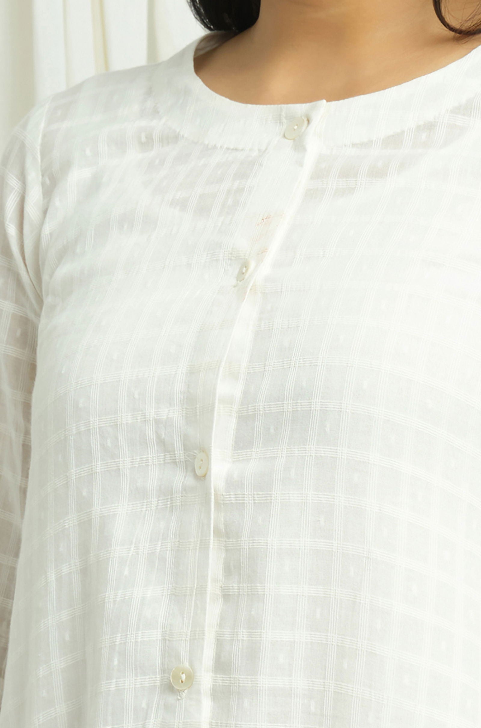 White Checkered Kurta with Slip - Cyan India