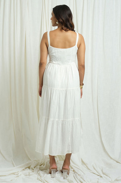 White Tiered Crepe Dress - Cyan India