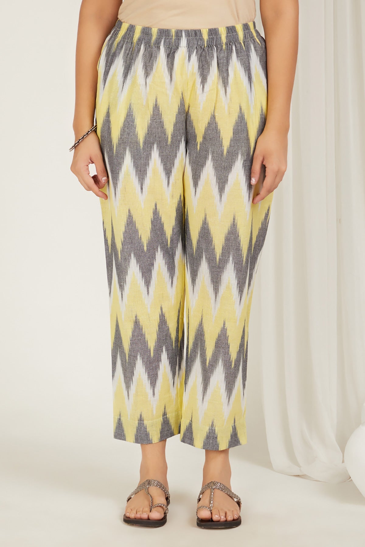 Yellow-Grey Ikat Cord-Set - Cyan India