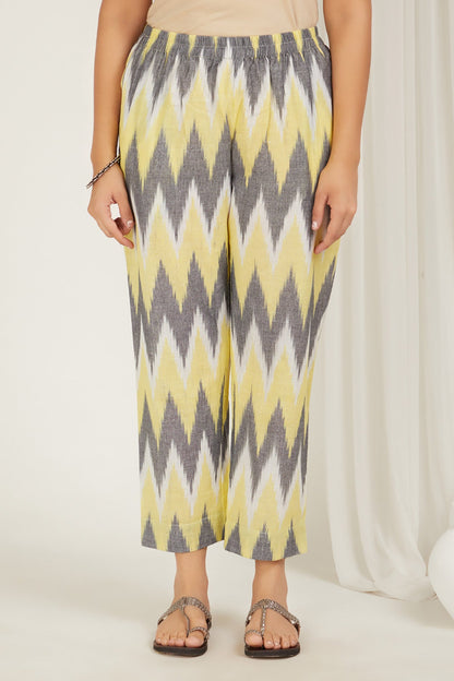 Yellow-Grey Ikat Cord-Set - Cyan India