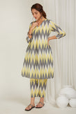 Yellow Grey Ikat Kurta - Cyan India