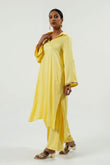 Yellow Modal Satin Collar Kurta Set - Cyan India
