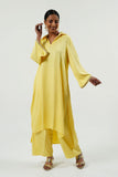 Yellow Modal Satin Collar Kurta Set - Cyan India