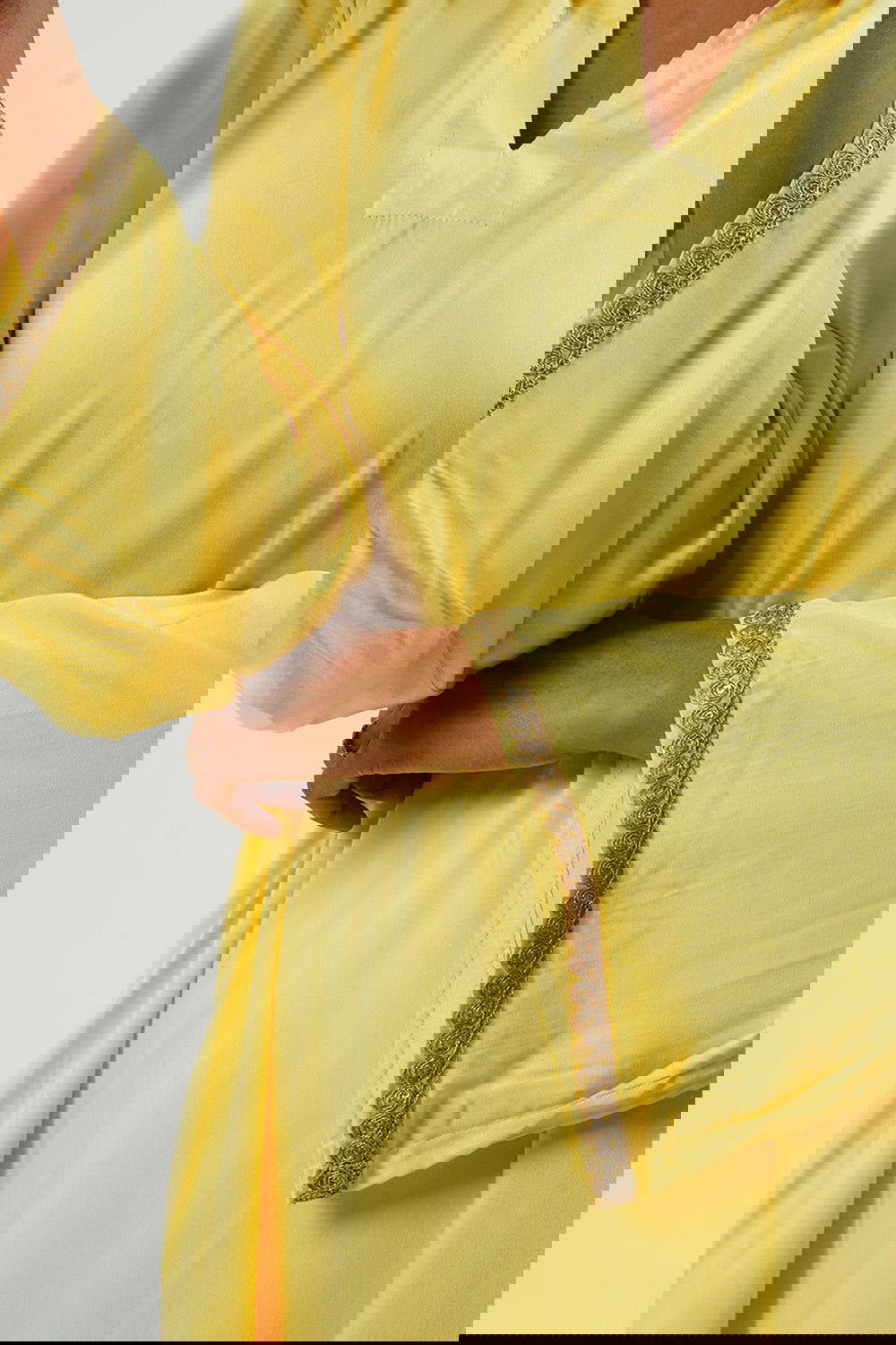 Yellow Modal Satin Collar Kurta Set - Cyan India