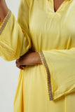Yellow Modal Satin Collar Kurta Set - Cyan India