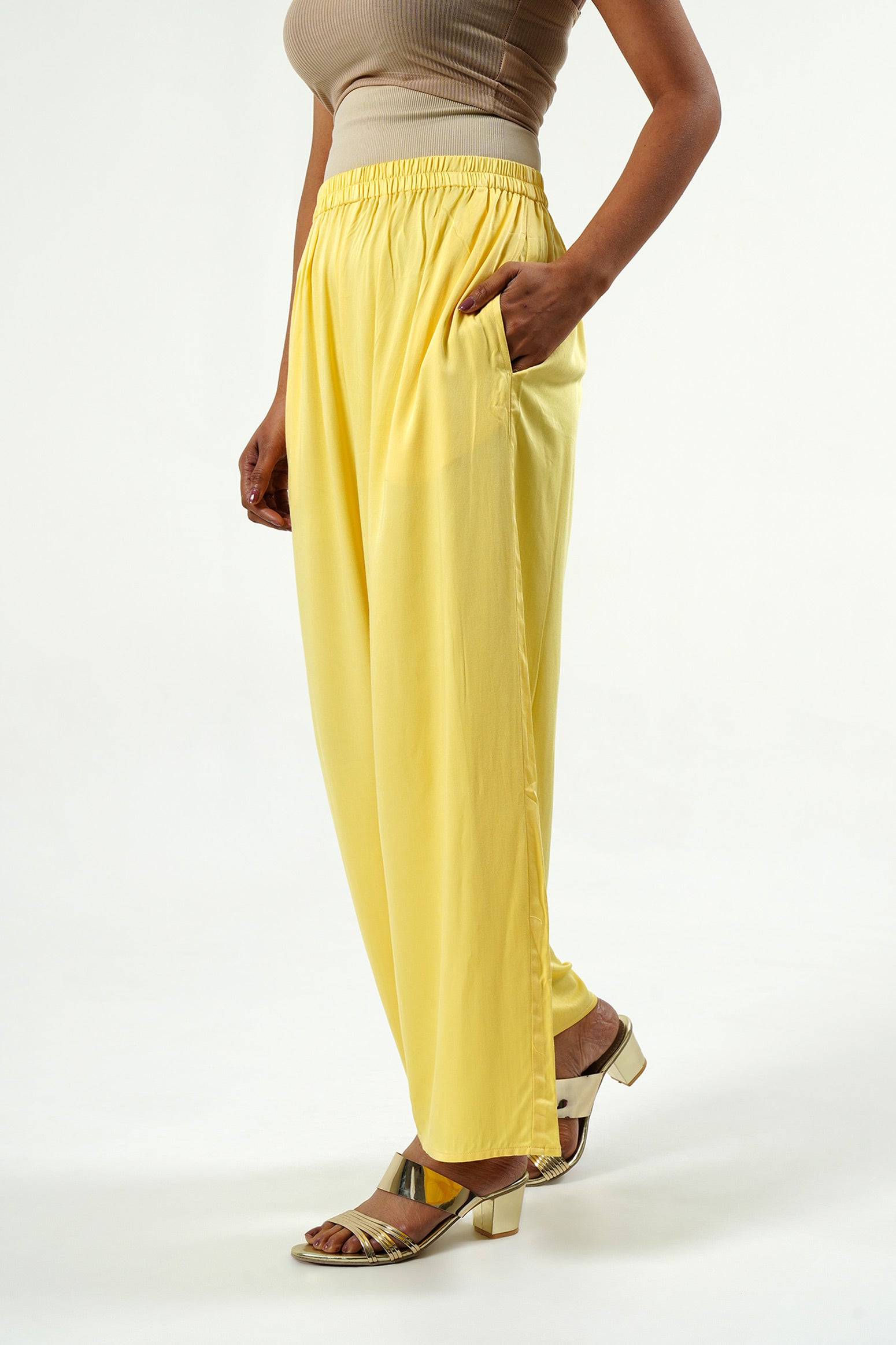 Yellow Modal Satin Collar Kurta Set - Cyan India